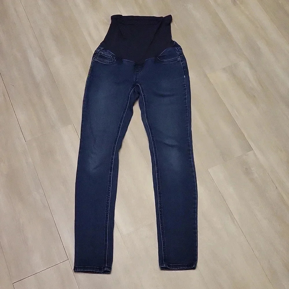 Indigo Blue Over‎ The Belly Dark Wash Straight Leg Skinny Maternity Jeans XS